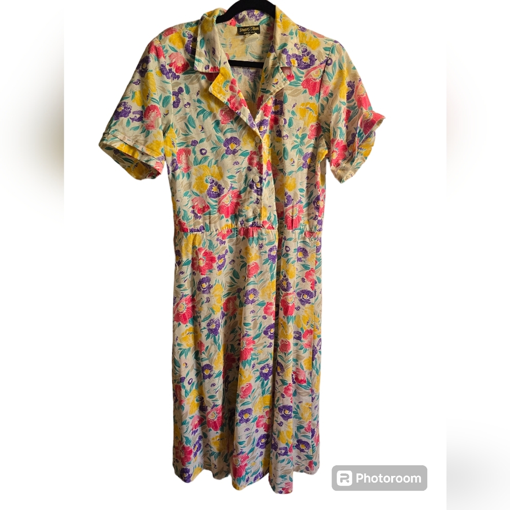Vintage Stuart Alan Floral Belated Spring Dress Size L